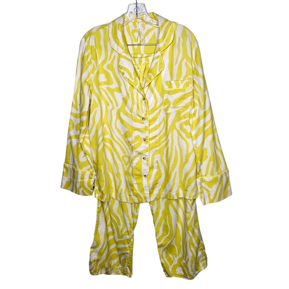 Anthropologie Other - ANTHROPOLOGIE Pajama Set Modal Cotton Neon Zebra Print Women's Medium Chartreuse